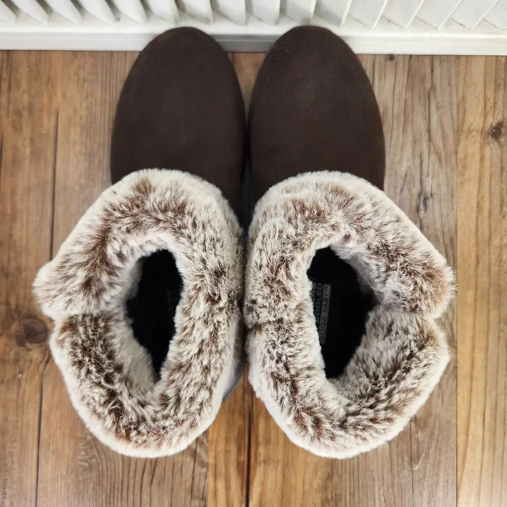 Skechers On-The-Go Joy Bundle Up Womens Size 6 Brown Suede Faux Fur Ankle Boots